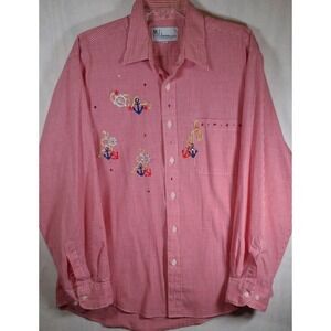 MILI DESIGNS Nautical Button Up Womens Top Sz L Stripe‎ Americana Sequin Preppy